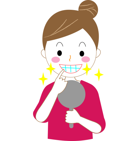 鏡で自分の歯を見ている女性